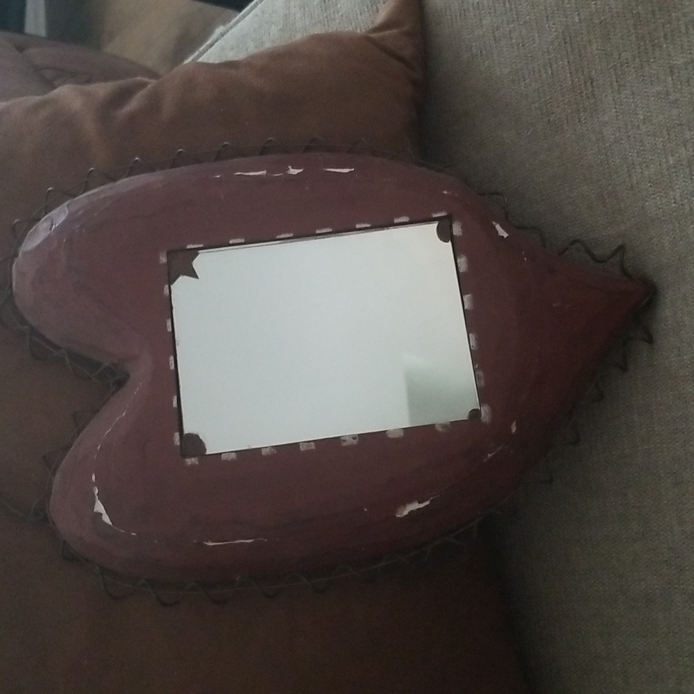Primitive Vintage Mirrored Wood Wired Heart